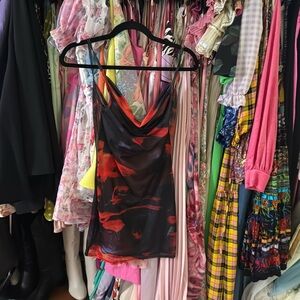 Shein Mesh black red printed dress